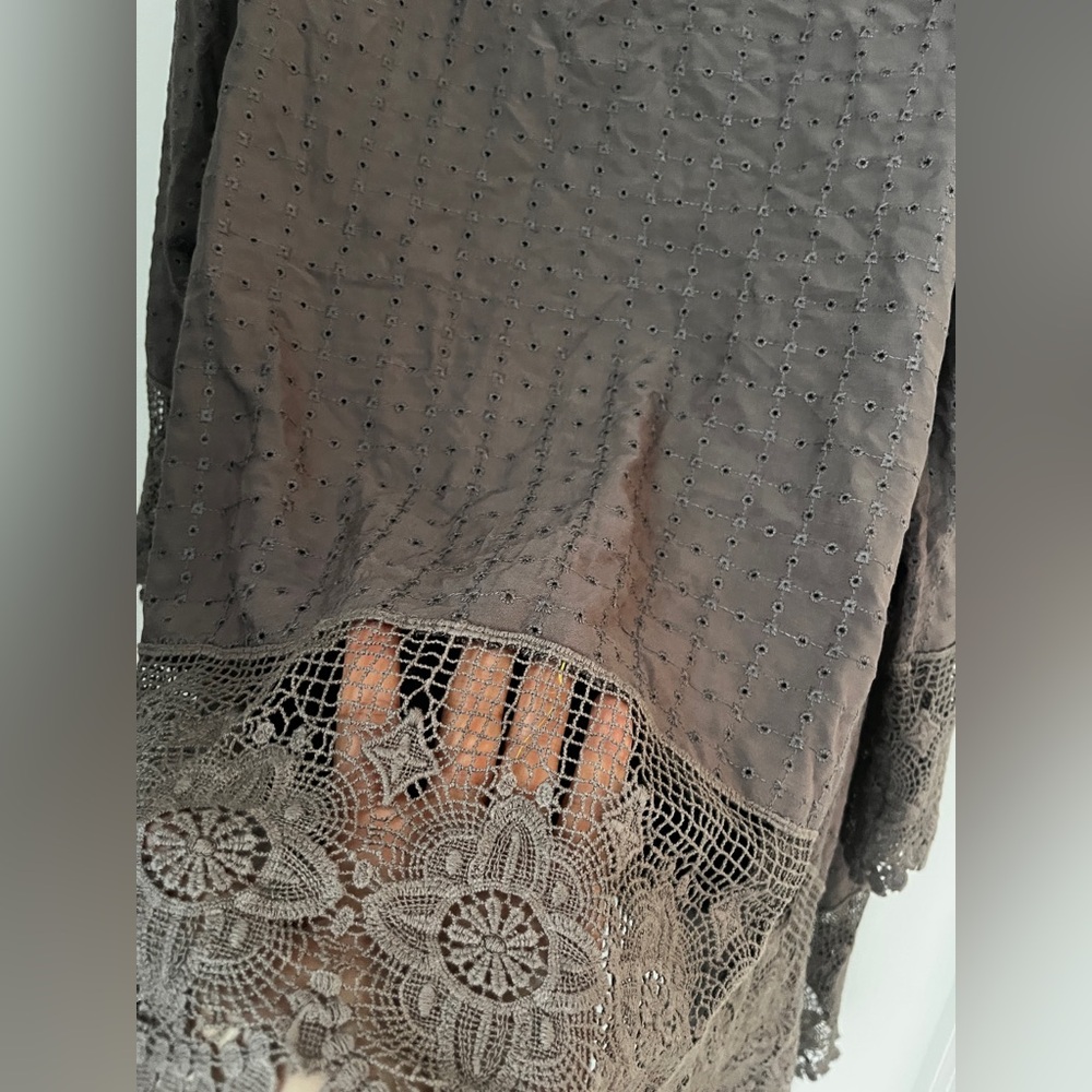 Paparazzi Lace Trimmed taupe gray Cape cardigan cover size M - Picture 5 of 16